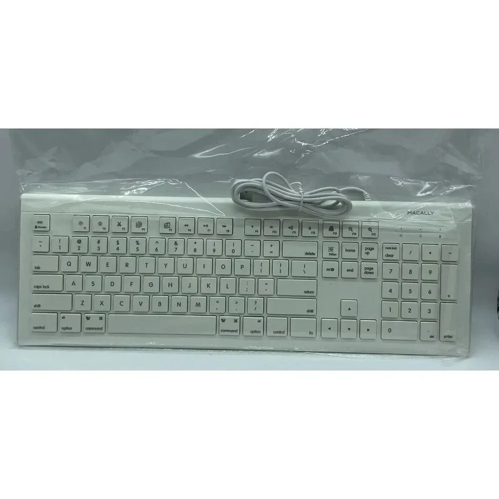Macally 104 Key Full Size USB Keyboard For MAC & PC with 15 Shortcut Keys MKEYE
